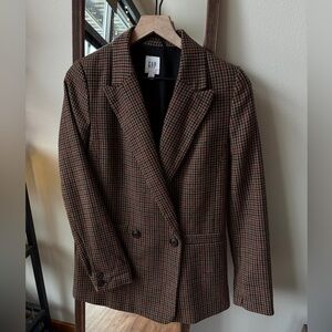 Gap oversized brown houndstooth blazer size 0 petite EUC